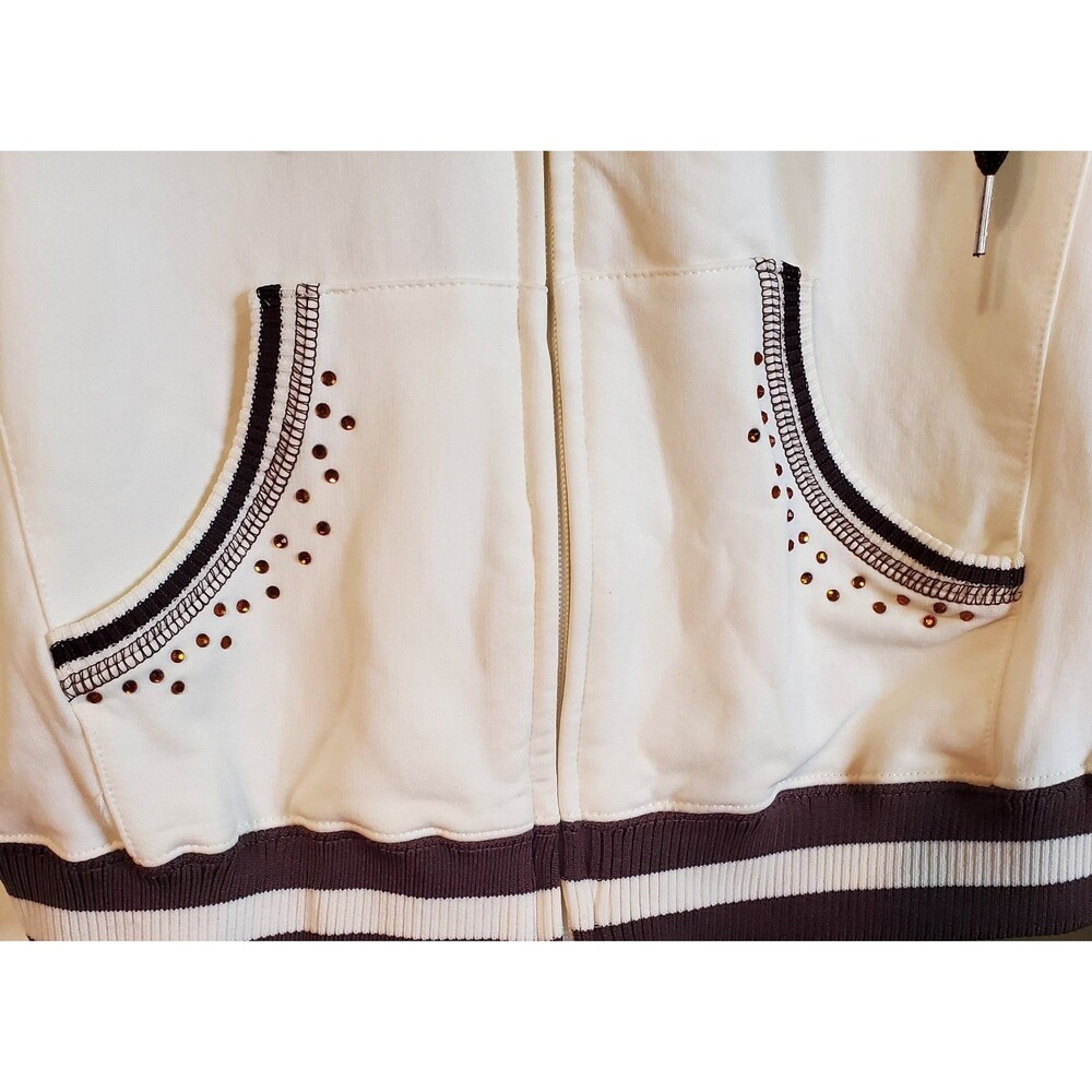 NWT Vintage Pepe Jeans London Y2K Rhinestone Cream and Brown Hoodie - Picture 3 of 8